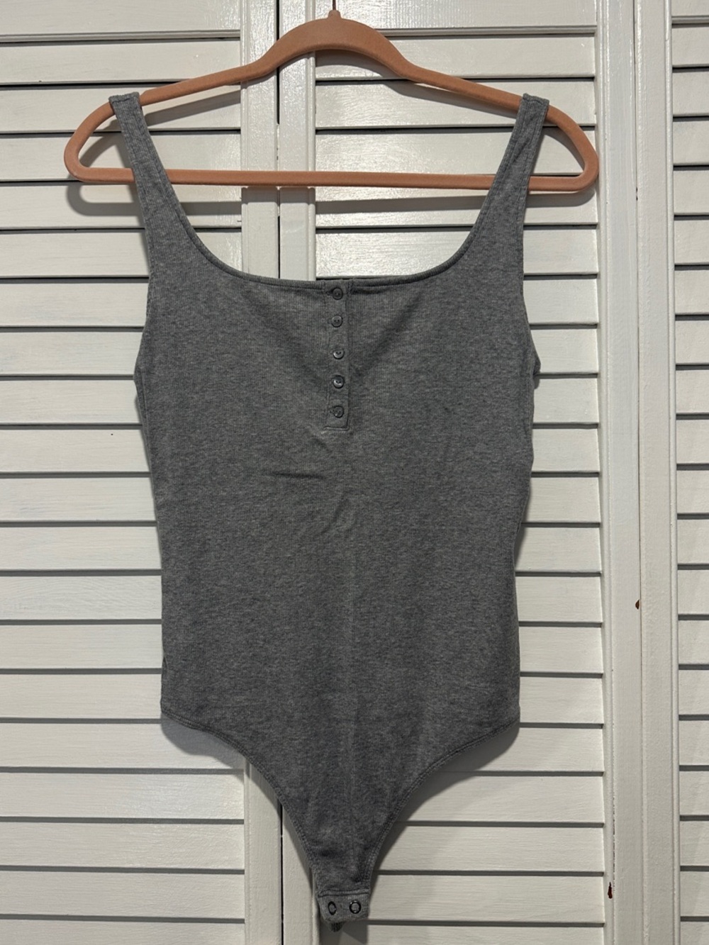 Express Gray Scoop Neck Ribbed Button Bodysuit